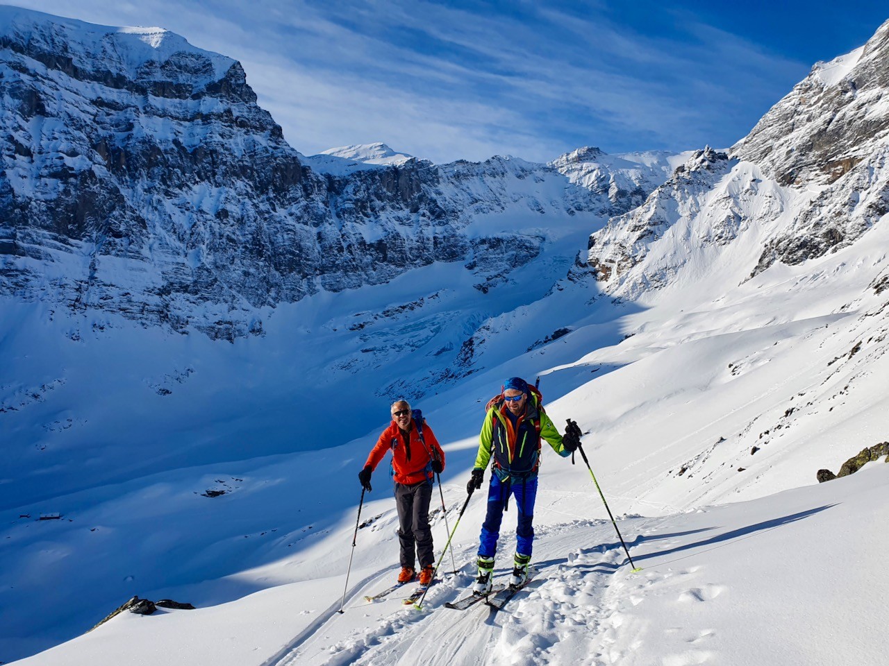 Thierry et Nicolas au petit matin devant le glacier du Tödi